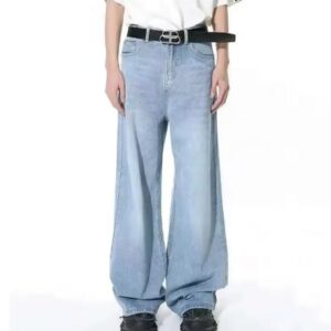 Gradient Wash Straight Wide Leg Jeans with Button Pockets