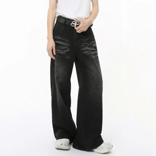 Washed Whisker Straight Wide Leg Jeans - Image 3