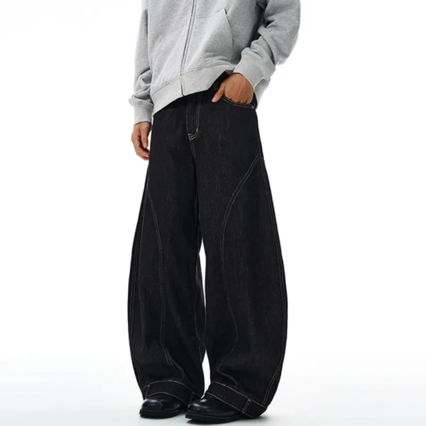 Solid Color Patchwork Curved Knife Wide Leg Jeans - Image 2