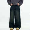 Solid Color Worn Out Straight Wide Leg Jeans
