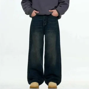 Solid Color Worn Out Straight Wide Leg Jeans