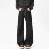 Solid Color Straight Baggy Jeans with Decorative Detail