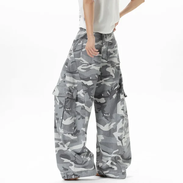 Camouflage Print Curved Knife Wide Leg Jeans - Image 5