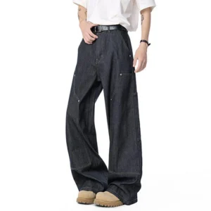 Alternative view of Solid Color Patchwork Straight Wide Leg Jeans