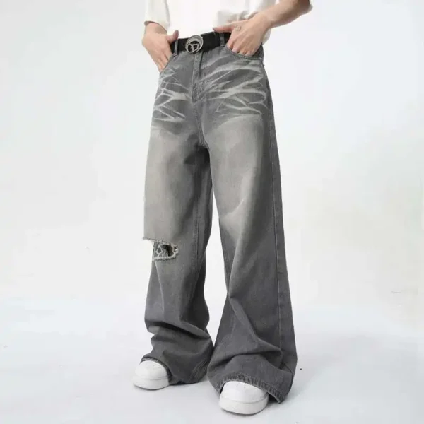 Contrast Color Straight Wide Leg Jeans - Image 3