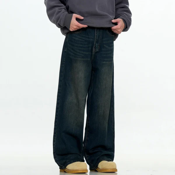 Solid Color Worn Out Straight Wide Leg Jeans - Image 3