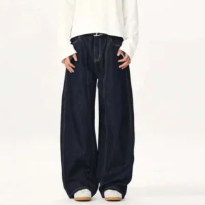 Solid Color Loose Fit Wide Leg Jeans