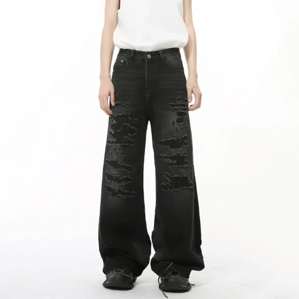 Baggy Jeans Distressed Hole Straight Wide Leg - Image 3