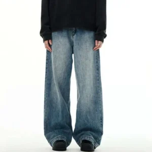 Washed Straight Wide Leg Jeans