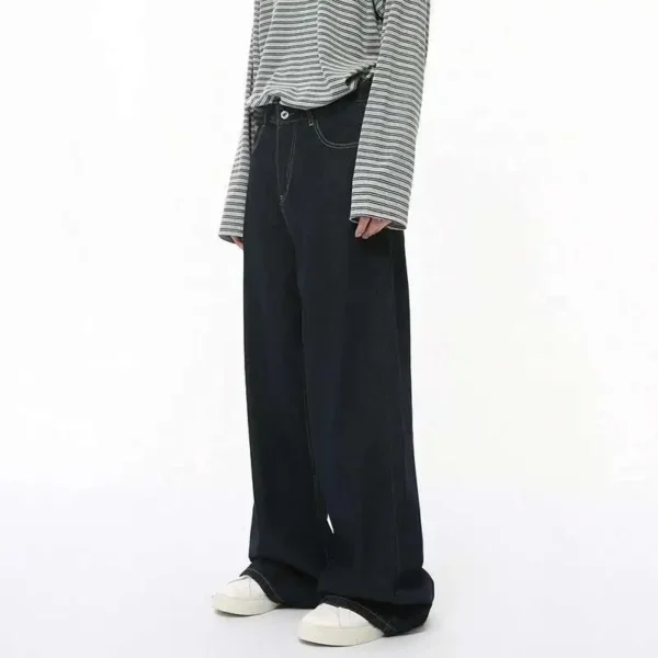 Solid Color Droop Straight Wide Leg Jeans - Image 3