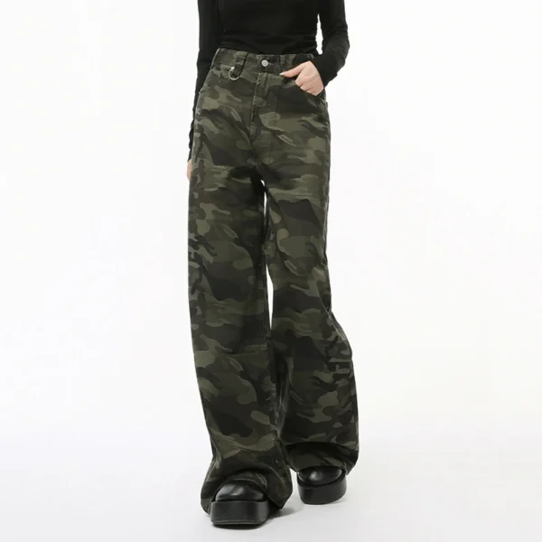 Camouflage Print Straight Denim Pants - Image 3