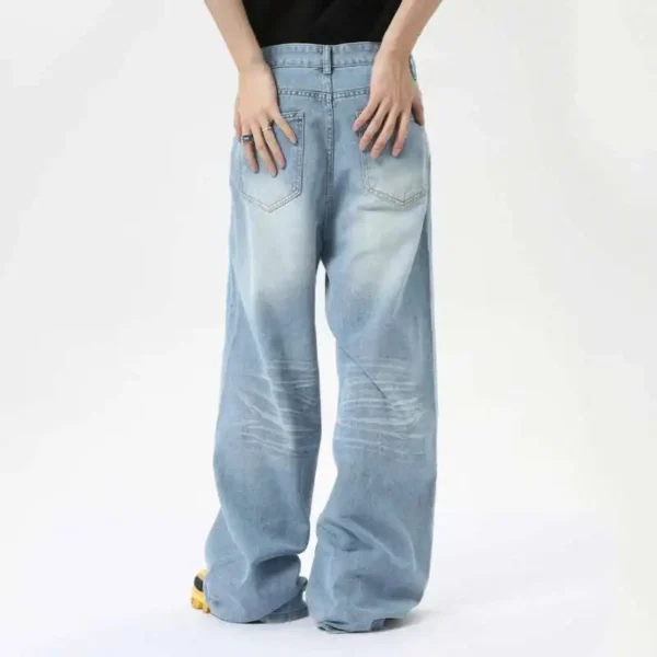 Men Baggy Jeans Loose Fit Washed Crease - Image 4