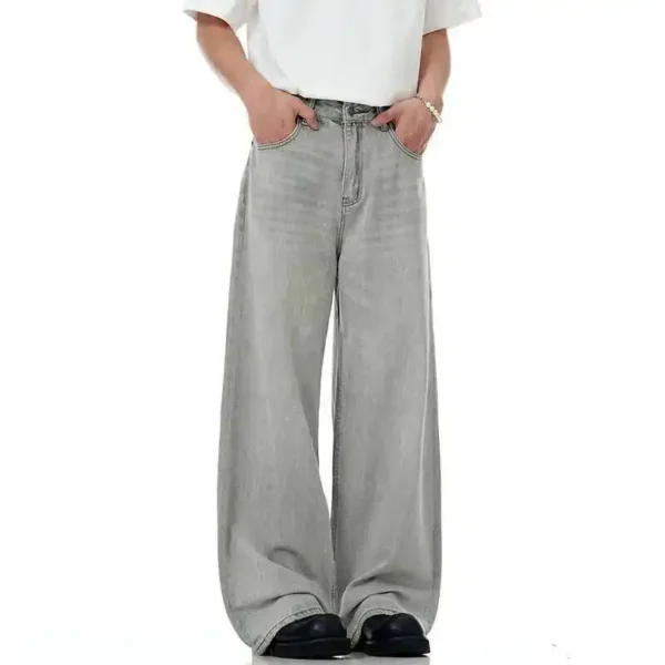 Solid Color Washed Droop Straight Jeans - Image 4