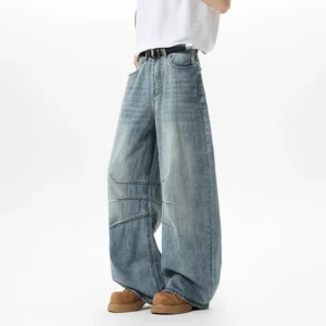 Alternative view of Deconstructed Solid Color Curved Knife Wide Leg Jeans