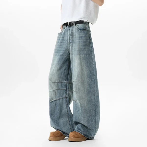 Deconstructed Solid Color Curved Knife Wide Leg Jeans - Image 2