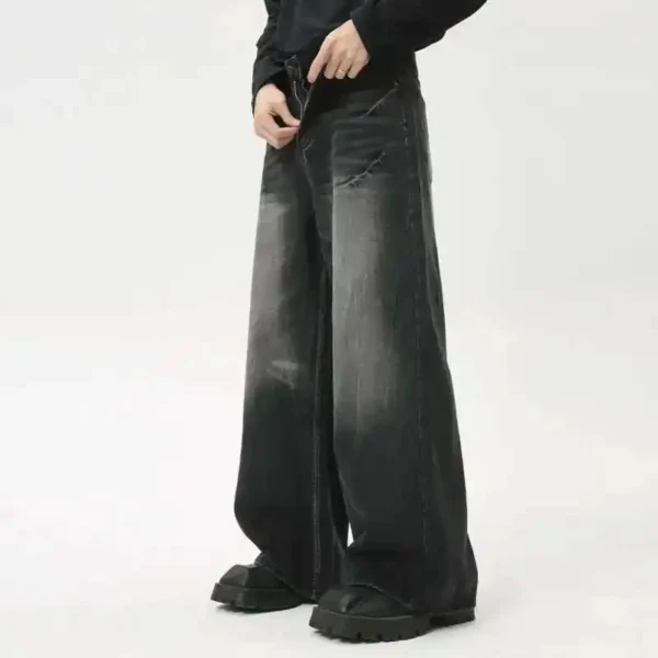 Loose Washed Wide Leg Jeans with Zipper Detail - Image 2