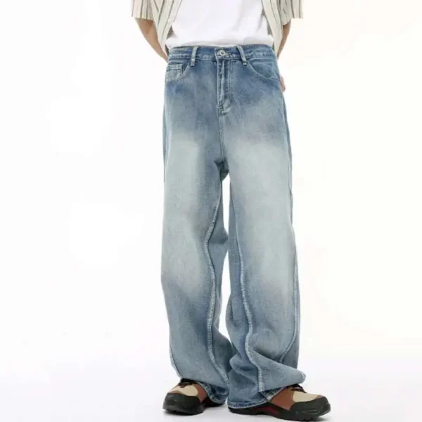 Multi Level Patchwork Straight Wide Leg Jeans