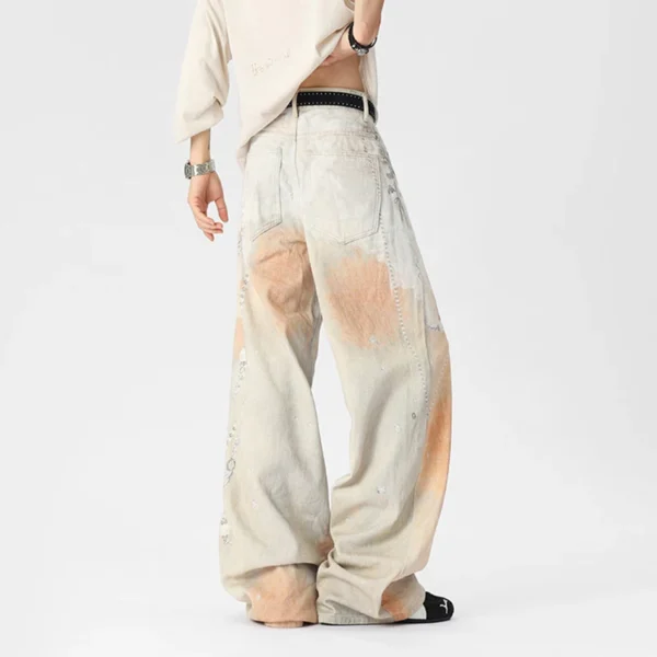Digital Print Contrast Straight Baggy Jeans - Image 5