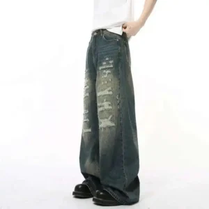 Alternative view of Baggy Jeans Distressed Hole Straight Wide Leg