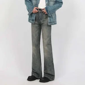 Solid Color Washed Flared Jeans