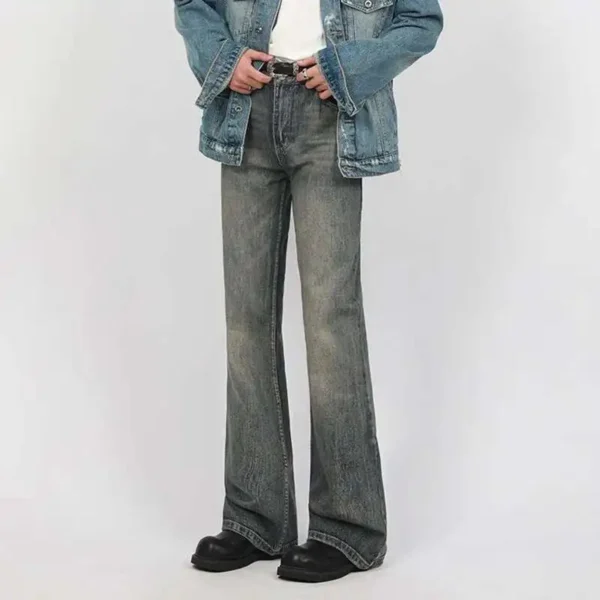 Solid Color Washed Flared Jeans