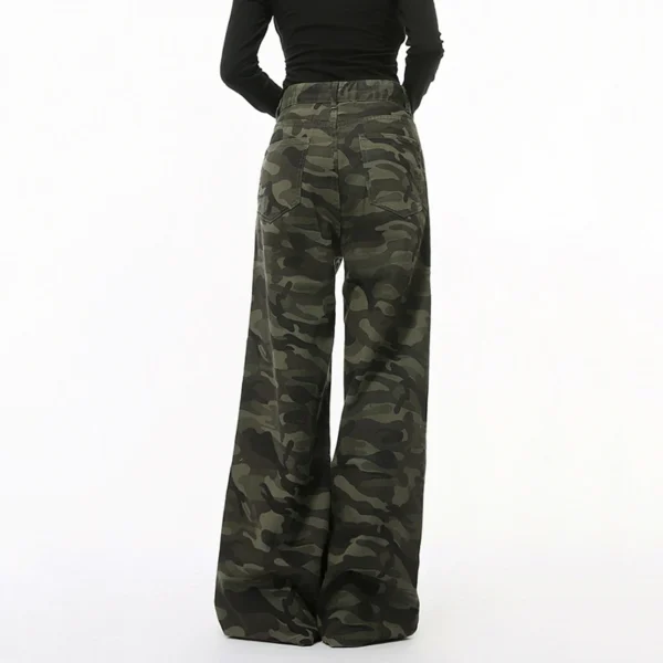 Camouflage Print Straight Denim Pants - Image 5