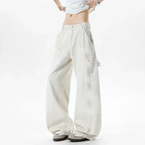 Splash Ink Contrast Patchwork Curved Knife Wide Leg Jeans - Image 3