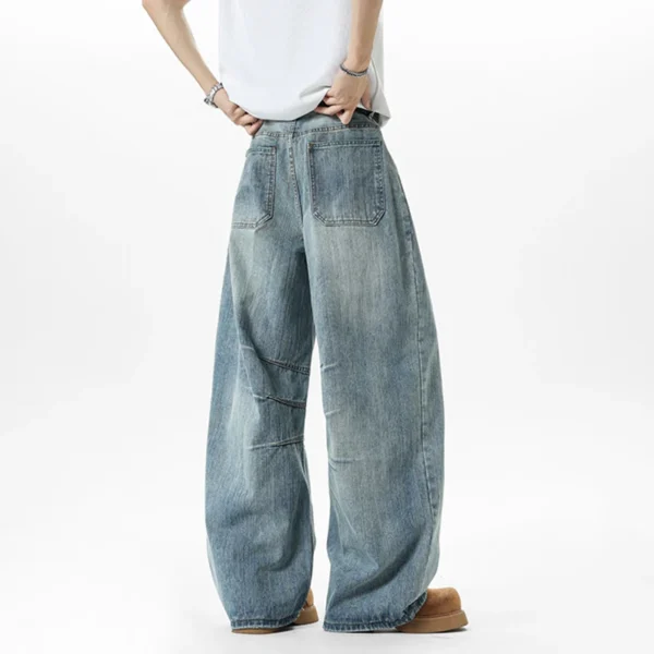 Deconstructed Solid Color Curved Knife Wide Leg Jeans - Image 5