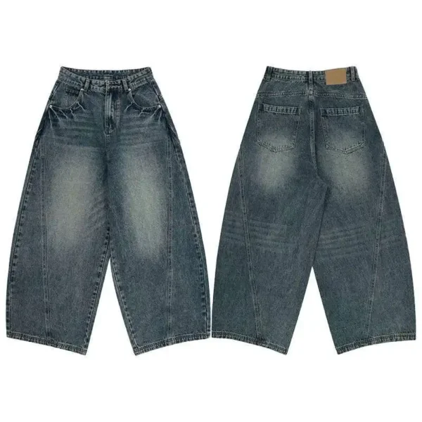 Washed Tie Flower Curved Knife Straight Jeans - Image 6