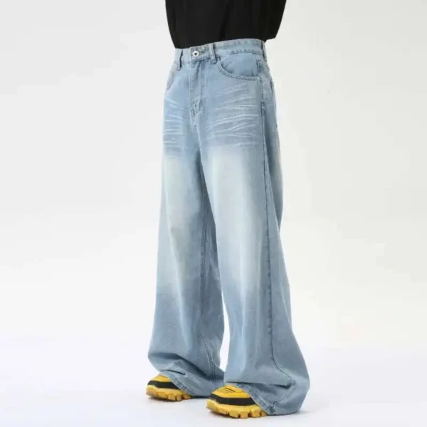 Men Baggy Jeans Loose Fit Washed Crease - Image 3