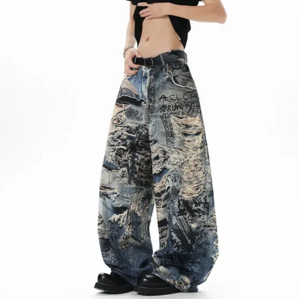 3D Digital Print Baggy Wide Leg Jeans - Image 4