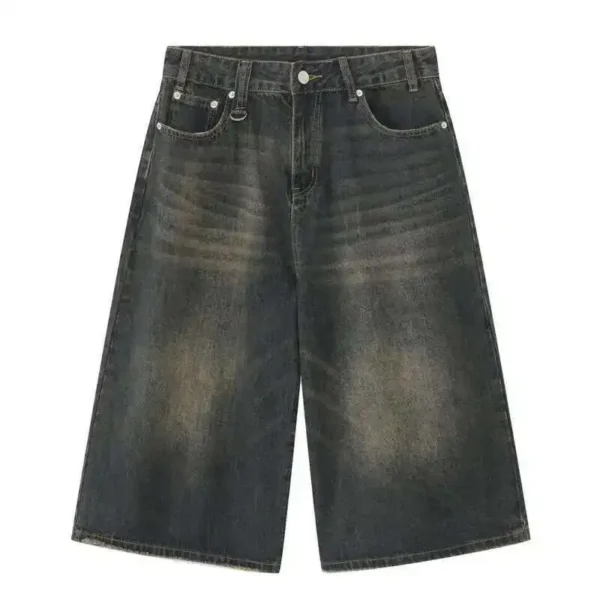 Calf Length Straight Wide Leg Denim Shorts - Image 8