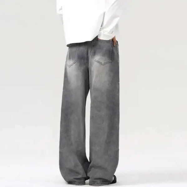 Solid Color Cleanfit Straight Wide Leg Jeans - Image 4