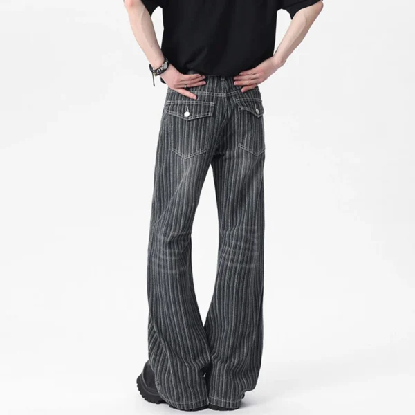 Striped Washed Jeans with Nail Button Detail - Image 3