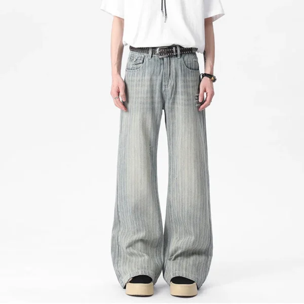 Striped Washed Jeans with Nail Button Detail - Image 5