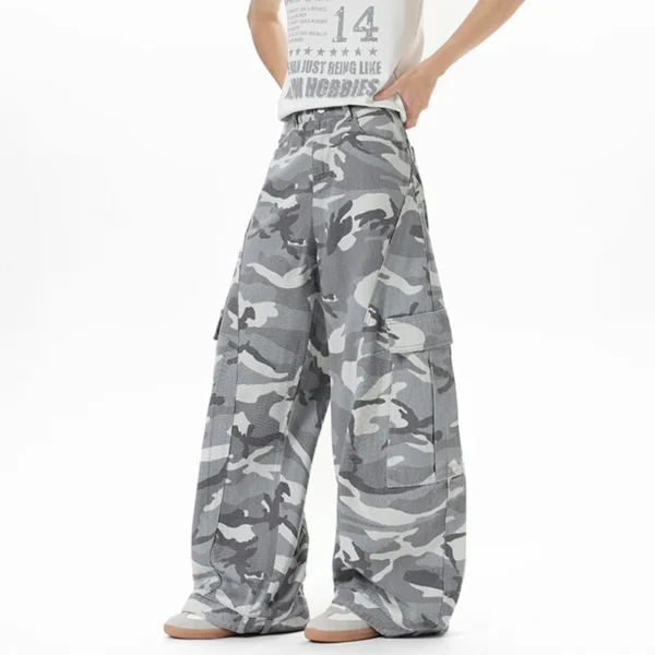 Camouflage Print Curved Knife Wide Leg Jeans - Image 3