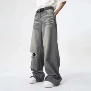 Contrast Color Straight Wide Leg Jeans