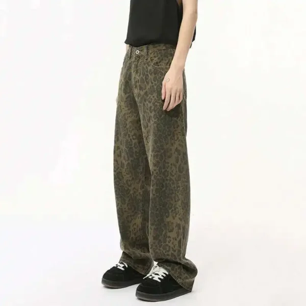 Leopard Print Straight Wide Leg Jeans - Image 3