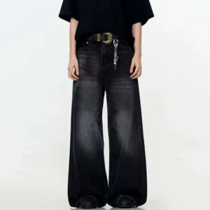 Solid Color Washed Straight Baggy Jeans