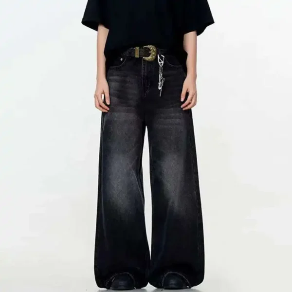 Solid Color Washed Straight Baggy Jeans