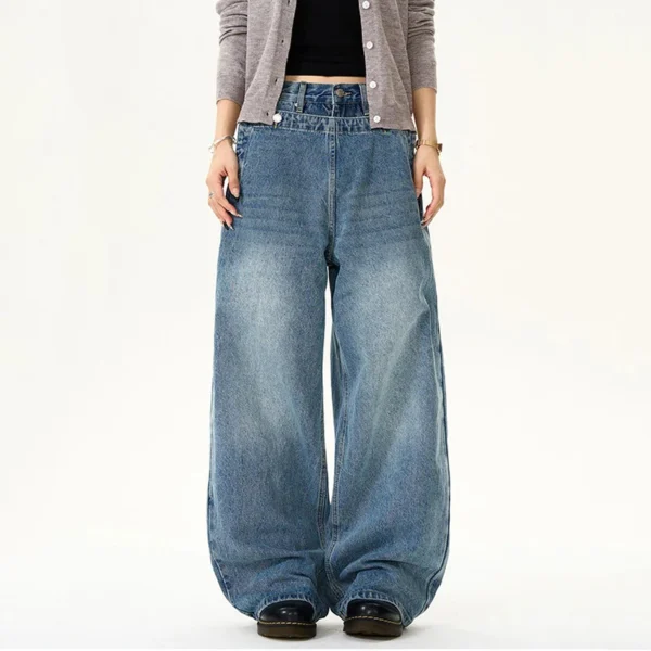 Deconstructed Double Waist Straight Leg Jeans