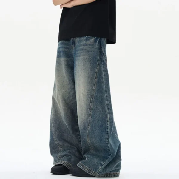 Washed Tie Flower Curved Knife Straight Jeans - Image 4