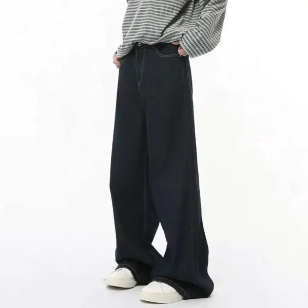 Solid Color Droop Straight Wide Leg Jeans - Image 4