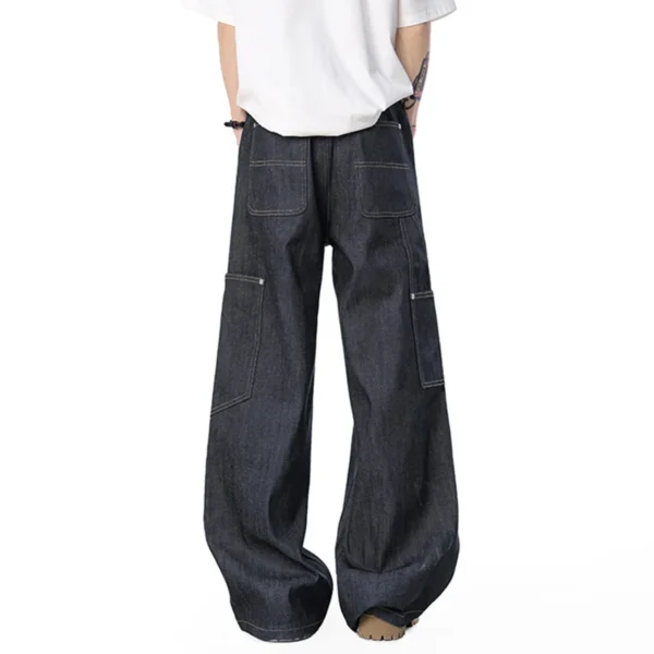 Solid Color Patchwork Straight Wide Leg Jeans - Image 5