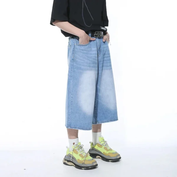Contrast Color Washed Wide Leg Denim Jorts - Image 9