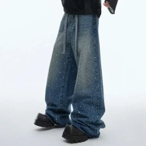 Alternative view of Vintage Washed Straight Wide Leg Jeans with Diamond Ribbon