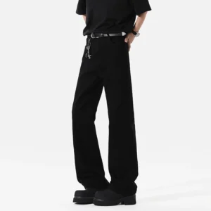 Solid Color Washed Straight Micro Flared Jeans