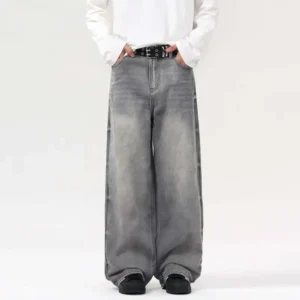 Solid Color Cleanfit Straight Wide Leg Jeans