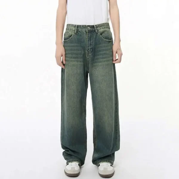 Black Gray Washed Straight Wide Leg Jeans - Image 8