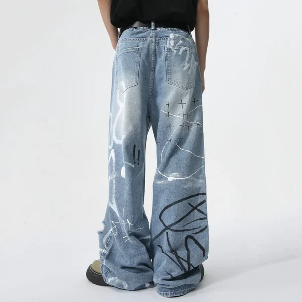 Baggy Jeans Graffiti Print Loose Fit Wide Leg Denim Streetwear - Image 4